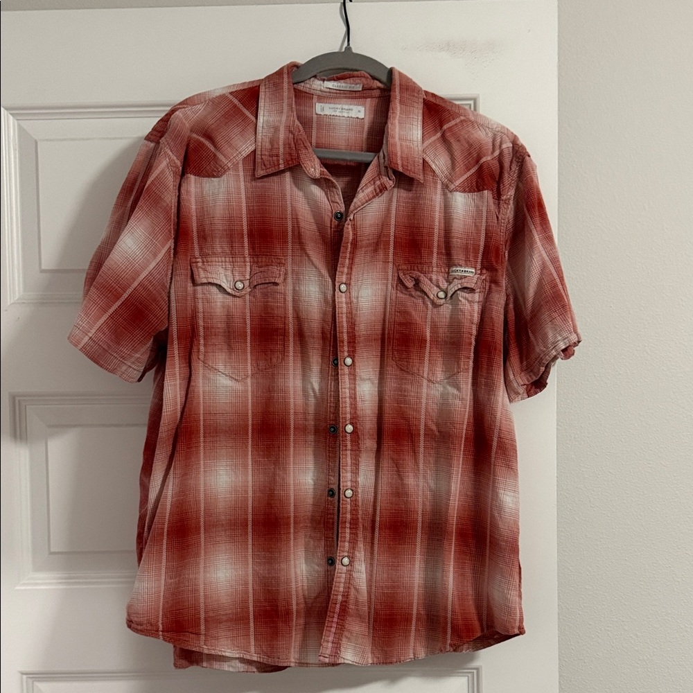 Lucky Brand Red and White Plaid Men's Shirt